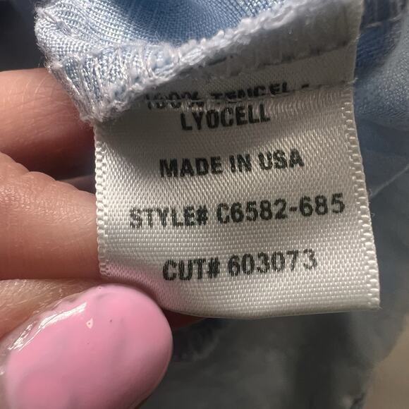 Anthropologie Cloth & Stone Dress Size L Blue Dots MaryLou Chambray Shirtdress - Picture 10 of 11